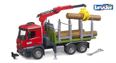 Bruder 03669 MB Arocs Timber Truck with Loading Crane, Grab & 3 trunks