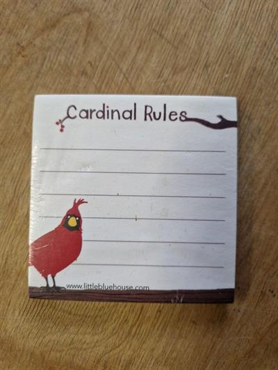 Little Blue House Sticky Note Pad Cardinal Rules Sticky Notes Bird Sticky Notepad