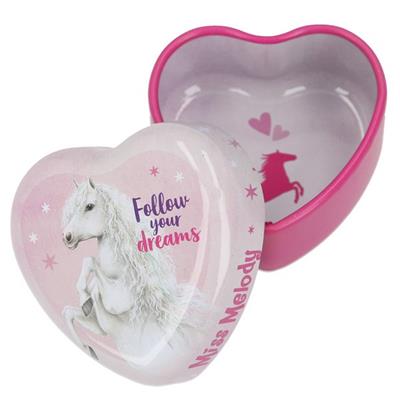 Miss Melody Small Tin "Follow Your Dreams" Heart Shaped Horse Tin